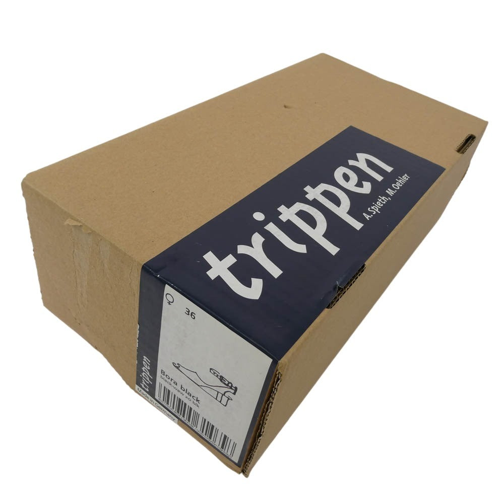 trippen トリッペン BORA ボラ 牛革 アンクルストラップ オープントゥ クロスソール サンダル シューズ ブラック系 36【中古】