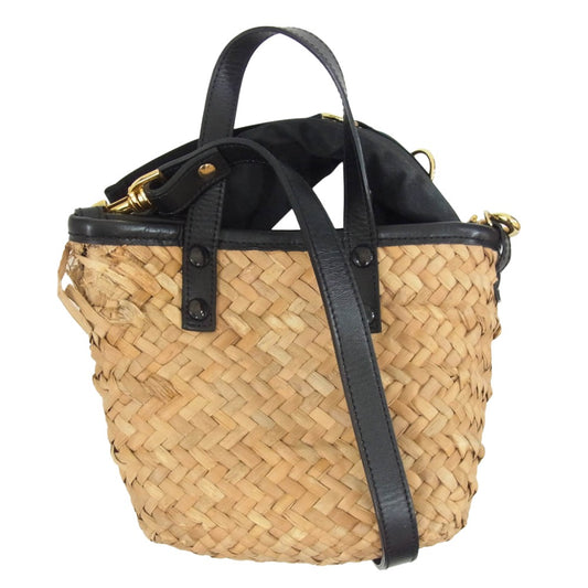 Sacai サカイ 20SS woven style logo patch bucket bag ロゴレザーパッチ かごバッグ 2WAY マルシェ バッグ ブラック系【中古】