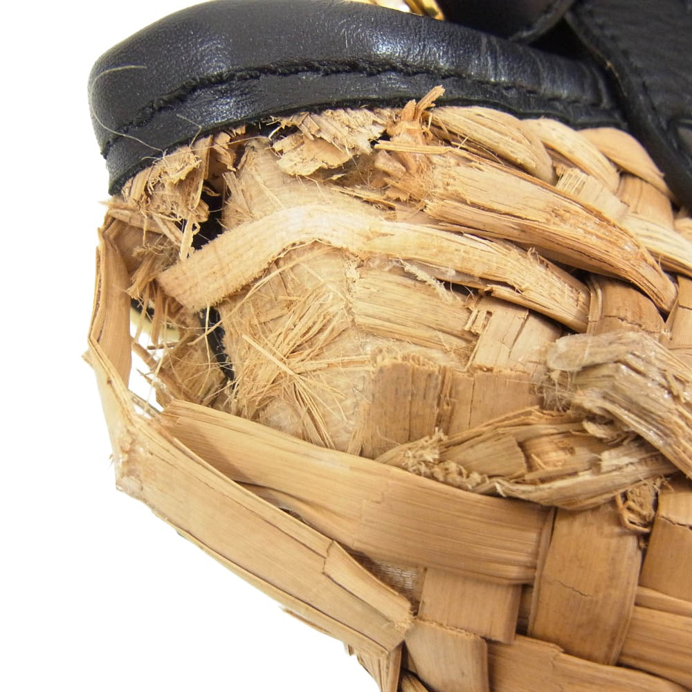 Sacai サカイ 20SS woven style logo patch bucket bag ロゴレザーパッチ かごバッグ 2WAY マルシェ バッグ ブラック系【中古】