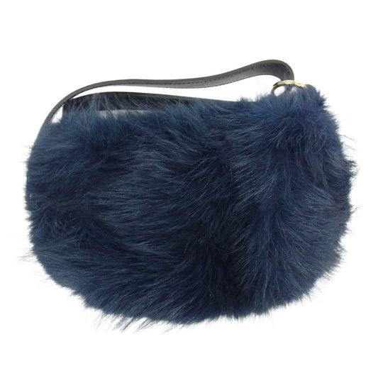 Sacai サカイ Small Pochette Faux Fur フェイクファー ハンドバッグ スモール ポシェット ネイビー系【中古】