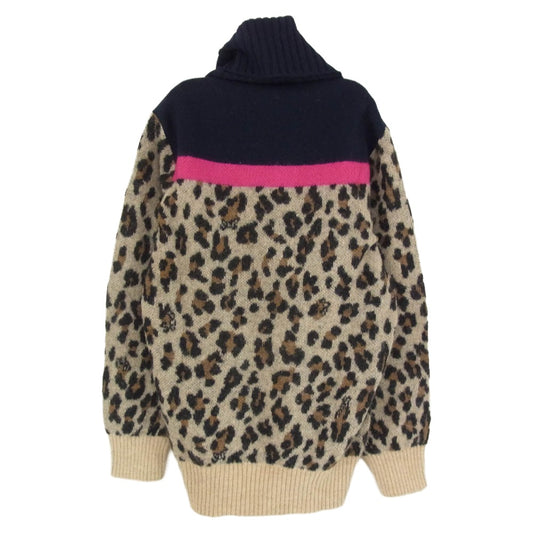 Sacai サカイ 19AW 19-04555 ウール アルパカ モヘア混 レオパード柄 タートルネック ニット セーター ブラウン系 2【中古】