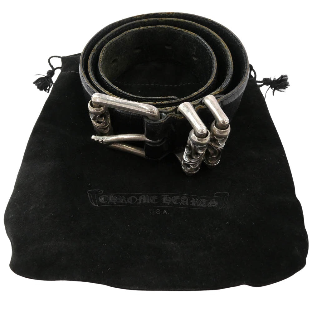 CHROME HEARTS クロムハーツ(原本無) 3PC ROLLER 1.5 3PC ローラー バックル レザー ベルト 30inch ブラック系 シルバー系 30【中古】