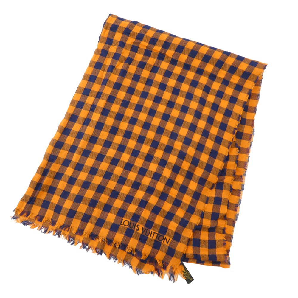 LOUIS VUITTON 国内正規品 エトールマサイチェックストール LOUIS VUITTON ルイ・ヴィトン ロゴ刺繍 エトール マサイチェック