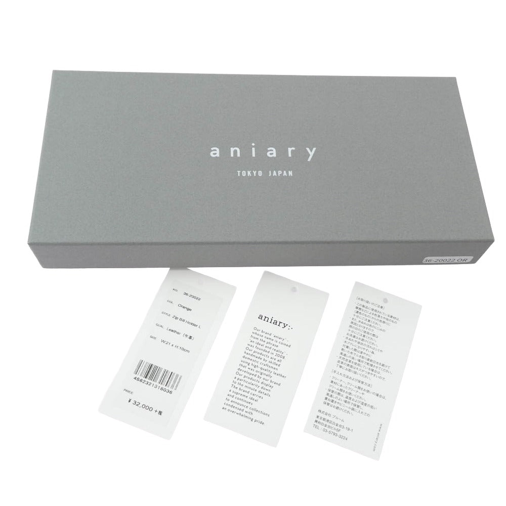 aniary アニアリ 36-20022 Artisan Leather アルティザン レザー ラウンドファスナー 長財布 ウォレット オレンジ オレンジ系【新古品】【未使用】【中古】