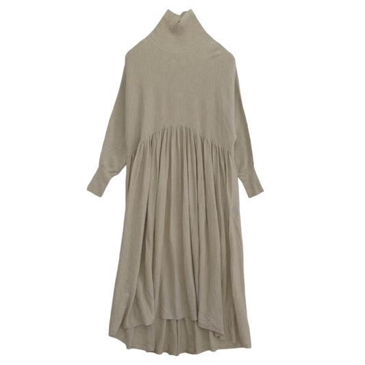 カレンソロジー CL009134ER-07 ウール ハイネック ギャザー ニット ロングワンピース ベージュ系 F【中古】