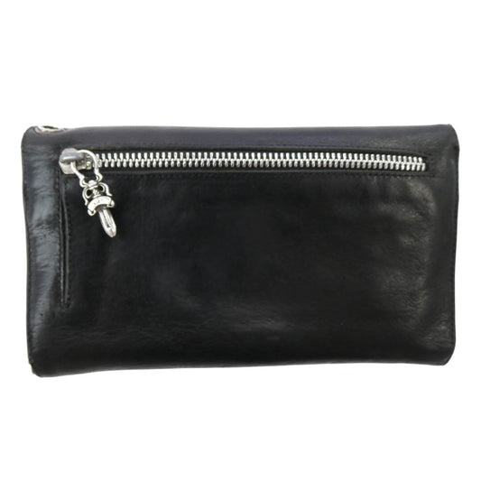 CHROME HEARTS クロムハーツ(原本無) WAVE WALLET ウェーブ ウォレット クロスボールボタン ダガージップ レザー 長財布 ブラック系【中古】
