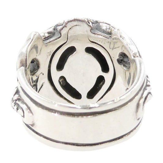 LEATHERS AND TREASURES レザーズアンドトレジャーズ BEYOND COOL販売証明書付属 スクロール ハート リング w/ストーンインレイ シルバー系 ブラック系 約15号【中古】