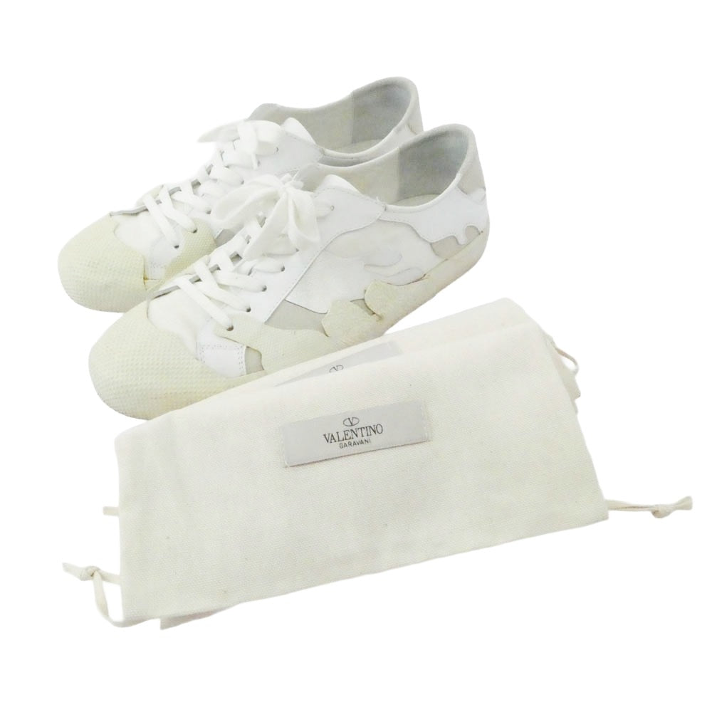VALENTINO ヴァレンティノ スエード キャンバス レザー ローカット スニーカー オフホワイト系 41【中古】