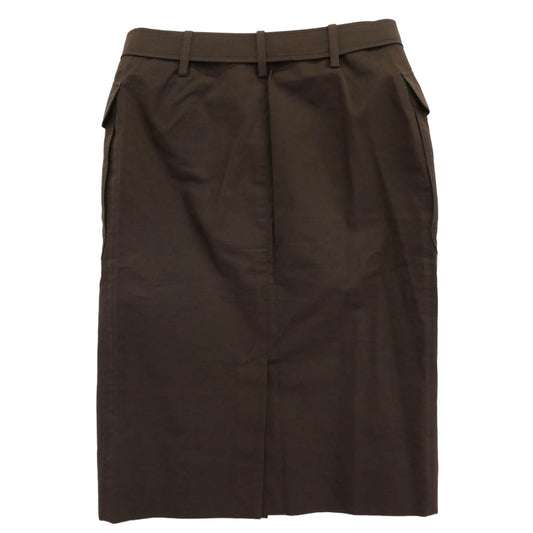 HERMES エルメス シルク混 コットン ポケット スカート ブラウン系 36【中古】