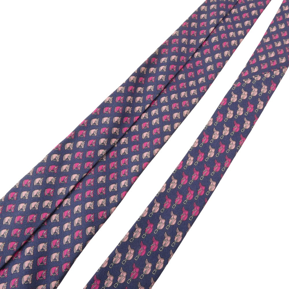 HERMES エルメス 馬柄 総柄 シルク ネクタイ ピンク系【中古】