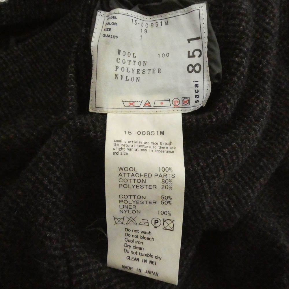 Sacai サカイ 15-00851M リバーシブル ウール ドッキング ナイロンコート ステンカラーコート マルチカラー系 カーキ系 1【中古】