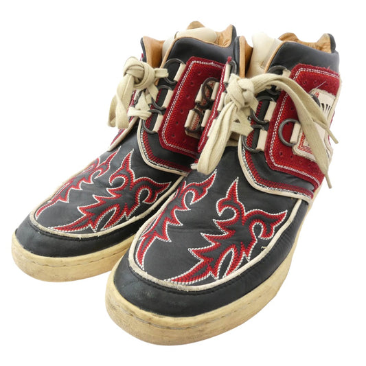 ROAR ロアー 12AW ×WHITE FLAGS レザー ホワイトフラッグ 二丁拳銃 ハイカット スニーカー ブラック系 レッド系 約27cm【中古】