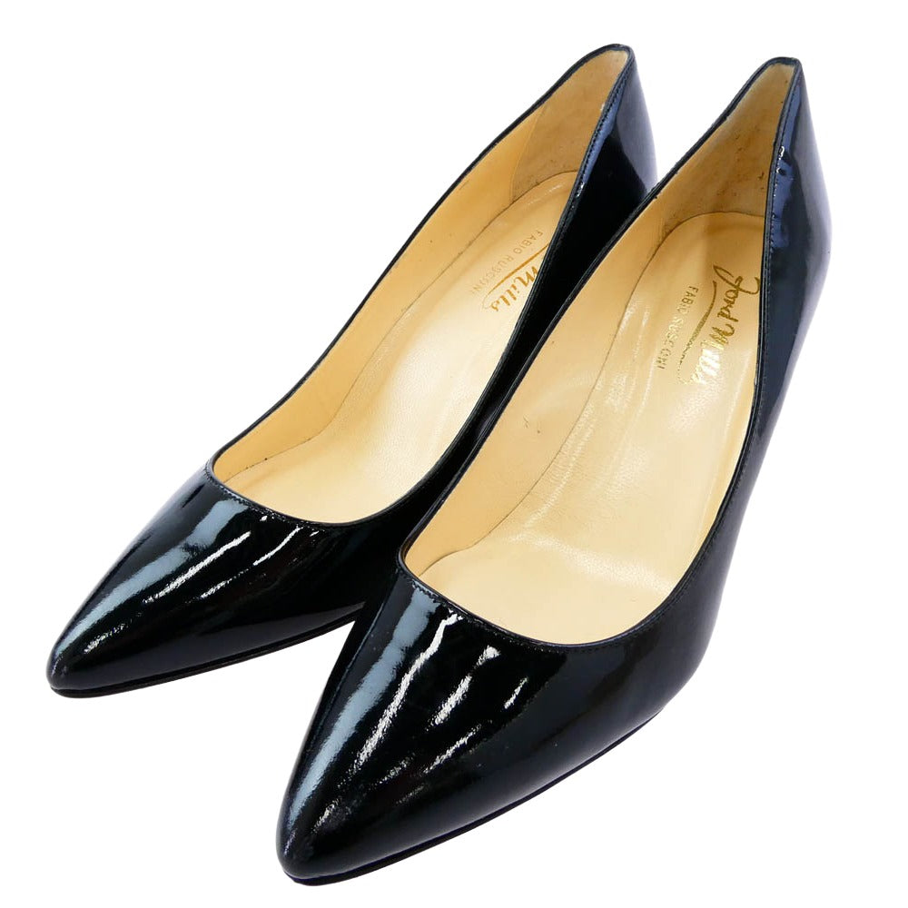 ファビオ ルスコーニ エナメル パンプス ヒール ブラック系 37【中古