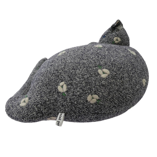 mina perhonen ミナペルホネン necco cushion ねっこ ネコ レザー切替肉球 クッション グレー系【中古】