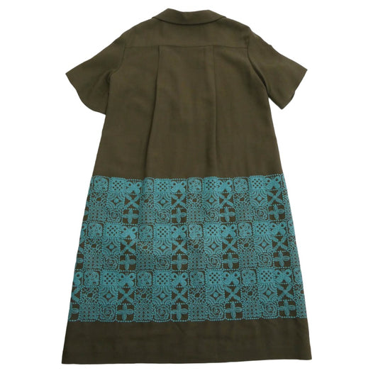 mina perhonen ミナペルホネン 22AW aaa3966s forest tile フォレストテイル Vネック ロングドレス ワンピース ブラウン系 38【美品】【中古】