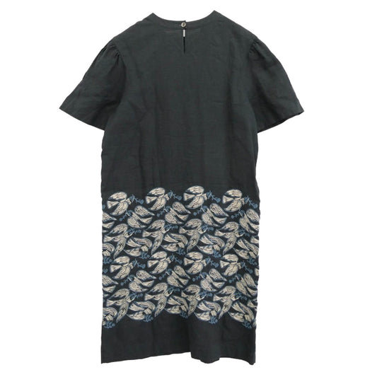 mina perhonen ミナペルホネン aas3904 following day フォローイングデイ リネン刺繍ドレスワンピース ブルー系 38【中古】