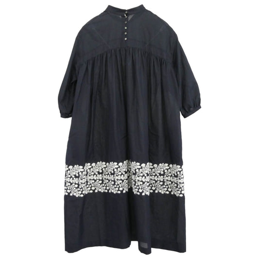 mina perhonen ミナペルホネン 25SS ads3148 floraleaf フローラリーフ ギャザー ワンピース ネイビー系【中古】