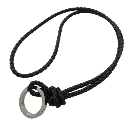 BOTTEGAVENETA ボッテガヴェネタ イントレチャート レザー ネックストラップ キーリング ネックレス シルバー系 ブラック系【中古】