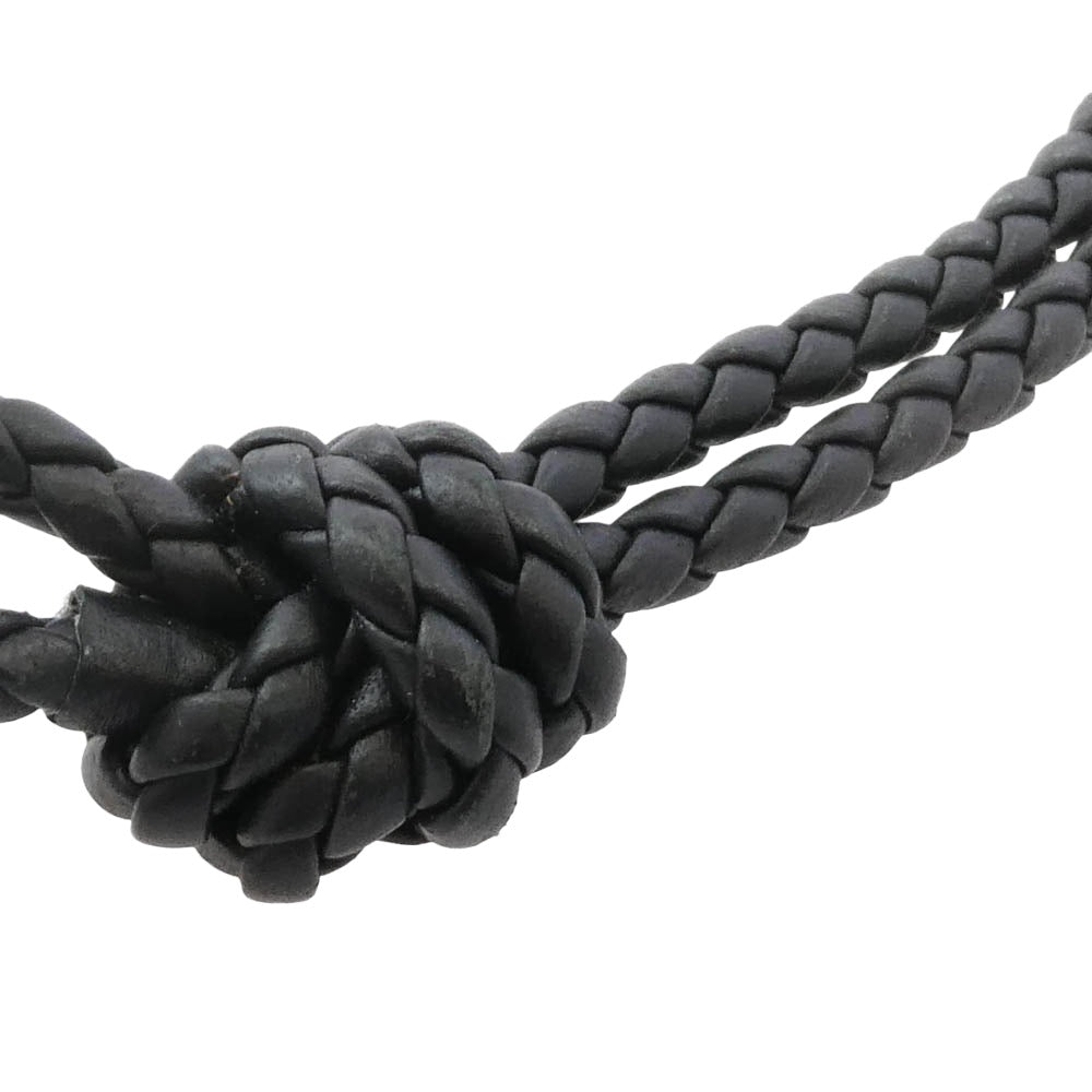 BOTTEGAVENETA ボッテガヴェネタ イントレチャート レザー ネックストラップ キーリング ネックレス シルバー系 ブラック系【中古】