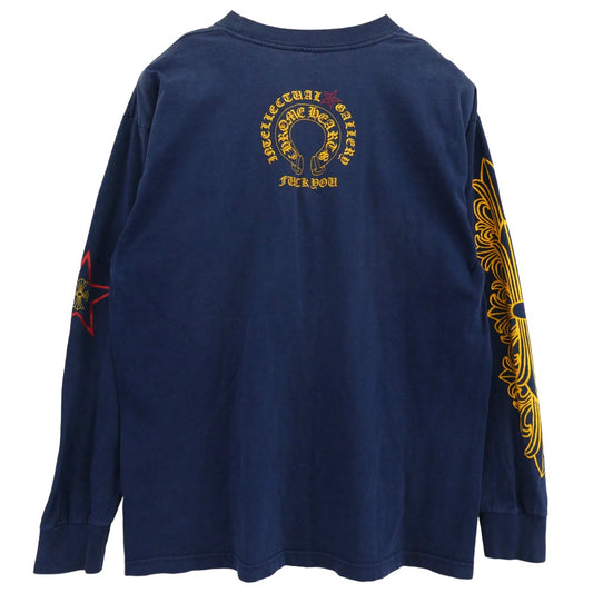 CHROME HEARTS クロムハーツ(原本無) OLD Intellectual Gallery FUCK YOU オールド インテレクチュアルギャラリー スター 袖フローラルクロス ロングスリーブ 長袖 Tシャツ カットソー ネイビー系 XL【中古】