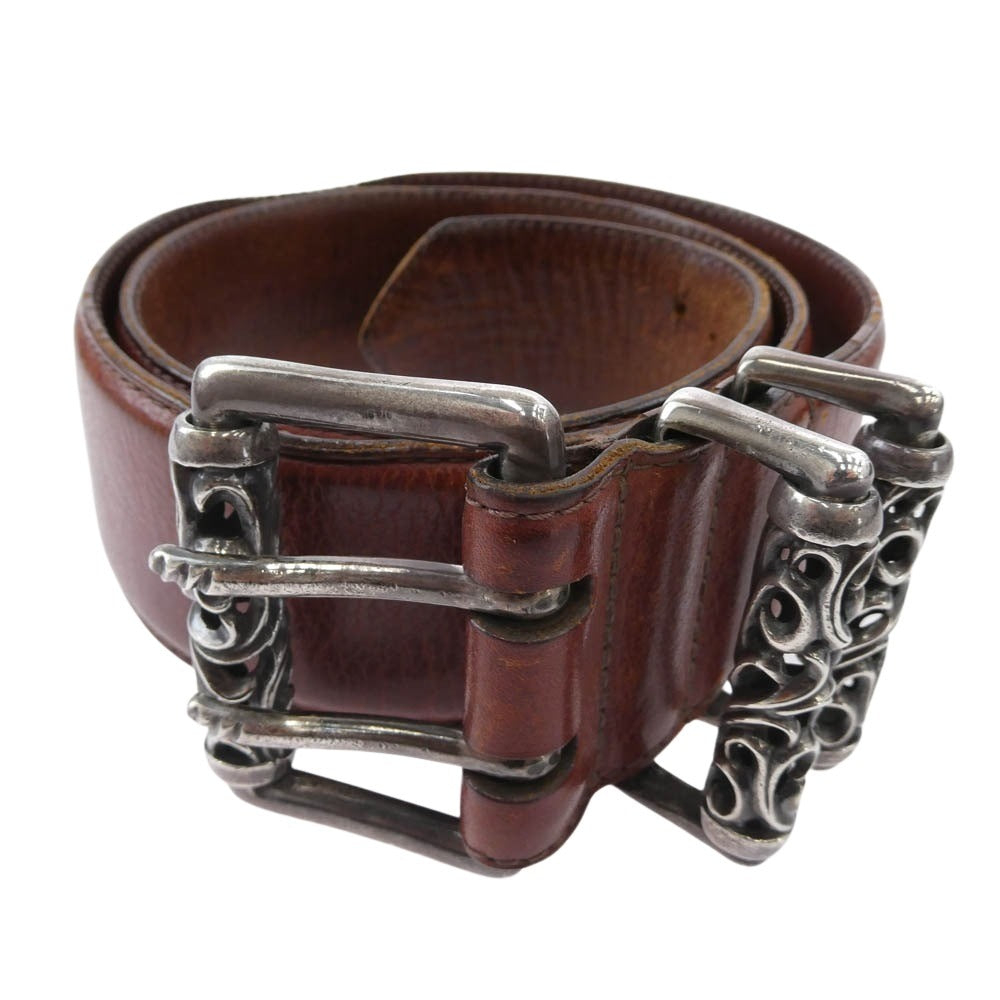 CHROME HEARTS クロムハーツ（原本無） BLT ROLLER 3PC オールド ダブルピン 3ピース ローラー レザー ベルト ブラウン ブラウン系 33【中古】 CHROME HEARTS クロムハーツ（原本無） BLT ROLLER 3PC オールド