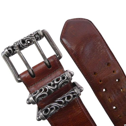 CHROME HEARTS クロムハーツ(原本無) BLT ROLLER 3PC オールド ダブルピン 3ピース ローラー レザー ベルト ブラウン ブラウン系 33【中古】