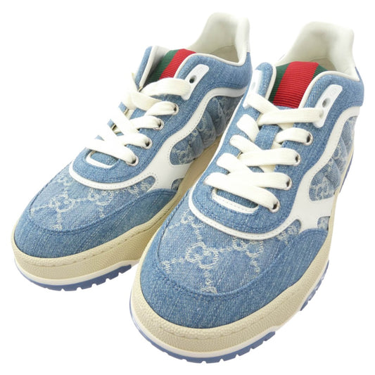 GUCCI グッチ 25SS 838831 グッチ リウェブ ロゴ総柄 デニム スニーカー インディゴブルー系 38【極上美品】【中古】