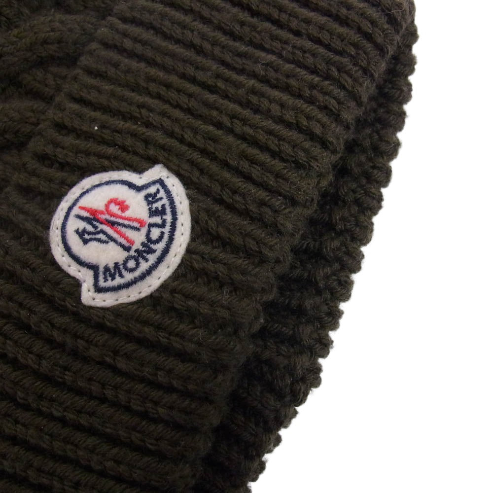 MONCLER モンクレール ワッペン ロゴ ウール ケーブル ニット キャップ カーキ系 TG/UNI【中古】