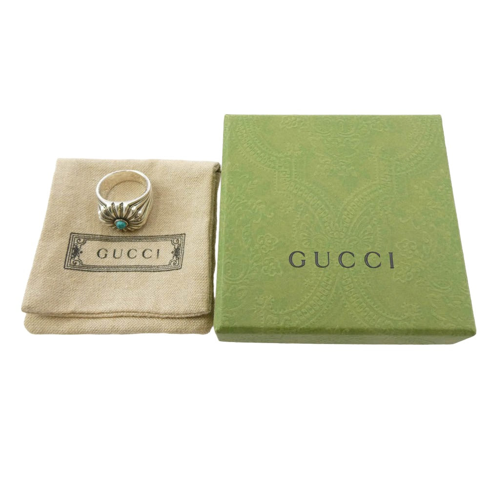 GUCCI グッチ ターコイズ フラワー リング シルバー系 19【中古】