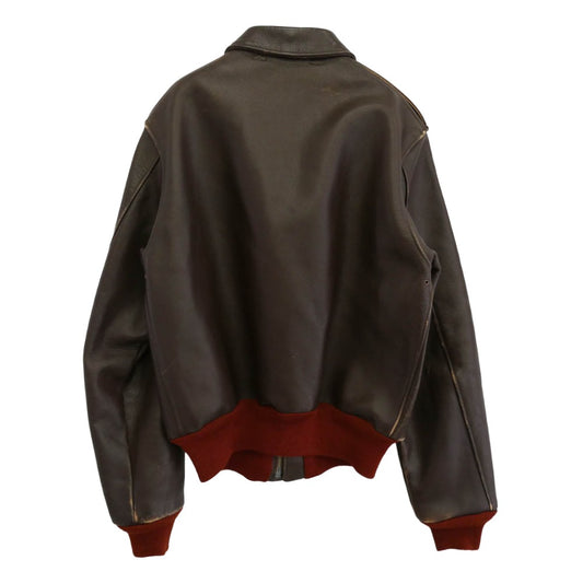 The REAL McCOY'S ザリアルマッコイズ 旧マッコイ A-2 赤リブ 袖U.S.AIR FORCE レザーワッペン フライト ジャケット ダークブラウン系 40【中古】