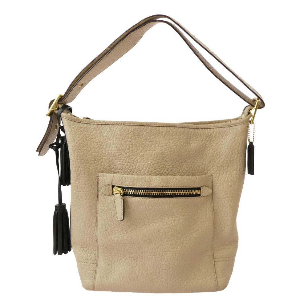 COACH コーチ 20202 タッセル 2way レザー バッグ ベージュ系【中古 