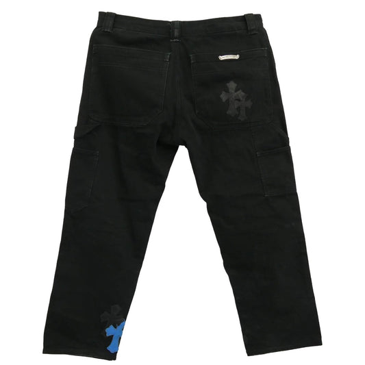 CHROME HEARTS クロムハーツ(原本無) CARPENTER CNVS CRS レザークロスパッチ コットンキャンバス ダブルニー カーペンターパンツ ブラック系 36 180/98B【中古】