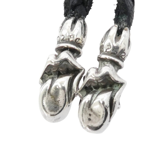 CHROME HEARTS クロムハーツ(原本無) LEATHER BRAID LIPS TONGUE LT リップ&タン レザーブレード レザーブレイド ネックレス シルバー系 ブラック系【中古】