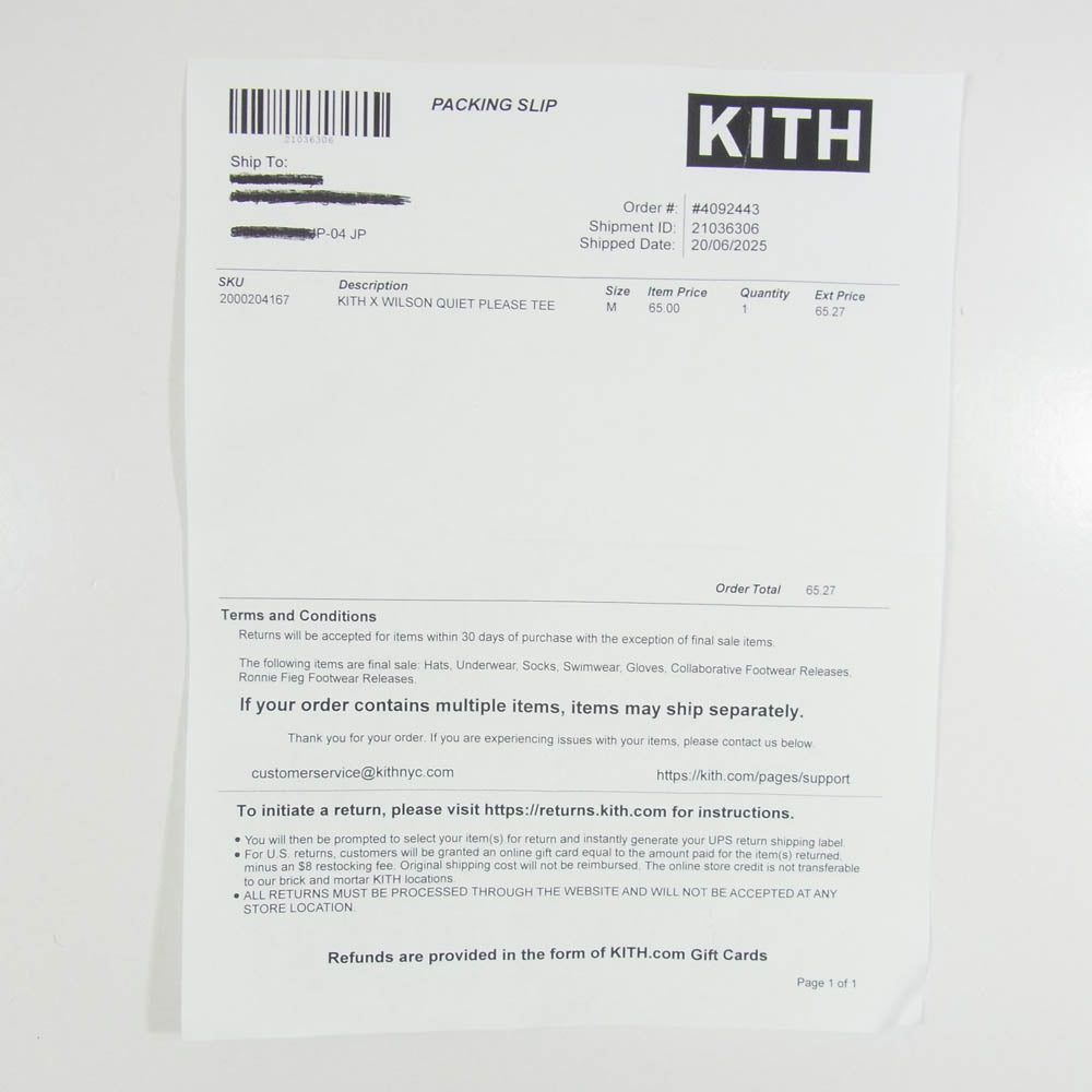 KITH キス 25SS KHM033531-101 × Wilson ウィルソン Quiet Please Tee クワイエットプリーズ ロゴプリント Tシャツ 半袖カットソー ホワイト系 M【新古品】【未使用】【中古】