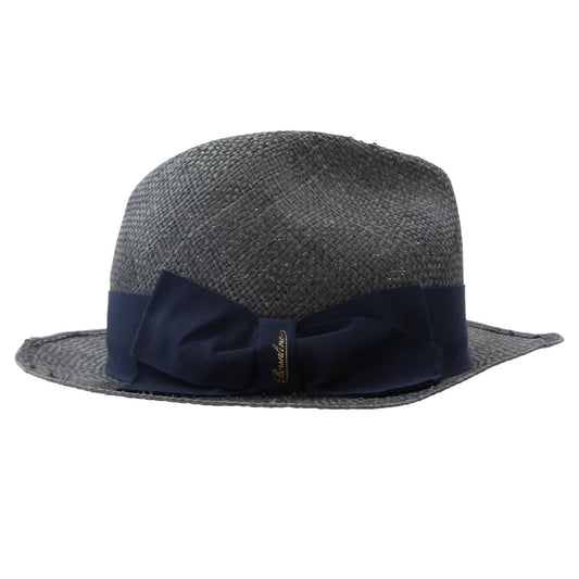 Borsalino ボルサリーノ リボン 中折れ パナマ ハット 帽子 グレー系 ネイビー系 M【新古品】【未使用】【中古】