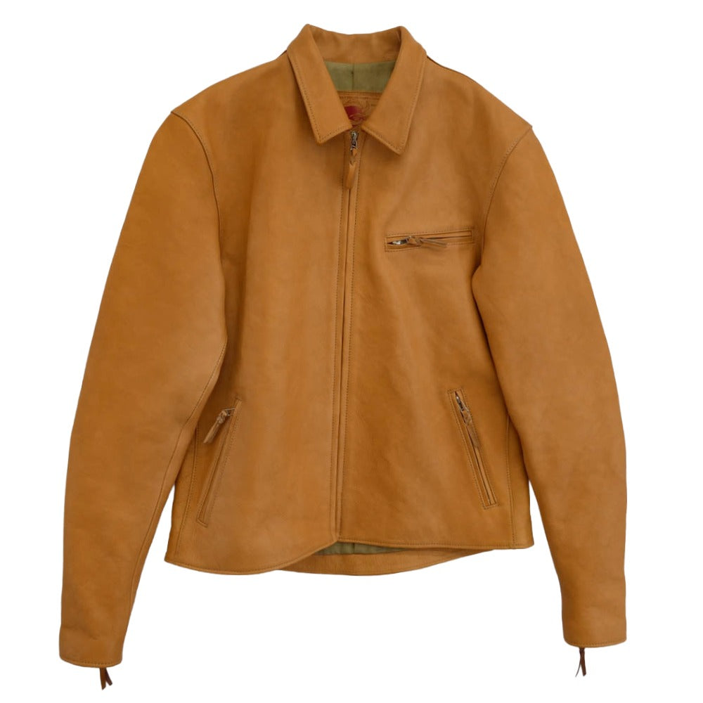 天神ワークス Tenjin Works JS01 Single Collar Jacket Tan シングルカラー ジップ レザー ジャケット タン オレンジ系 48【美品】【中古】 天神ワークス JS01 Single Collar Jacket Tan シングルカラー ジップ