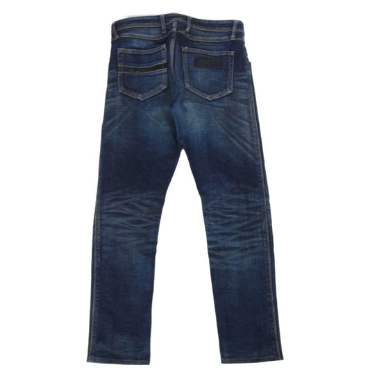 ISAMUKATAYAMA BACKLASH イサムカタヤマバックラッシュ 1483-07 ロゴレザーパッチ レザー切替ポケット ストレッチ スキニー デニムパンツ インディゴブルー系 M【中古】