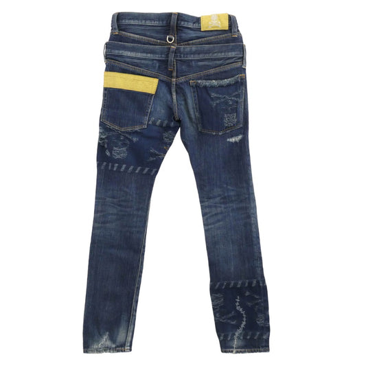 mastermind JAPAN マスターマインドジャパン MD2-PA21-D ダブルウエスト スカルジャガード クラッシュ加工 デニムパンツ インディゴ インディゴブルー系 S【中古】