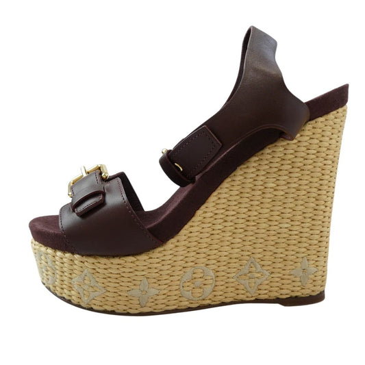 LOUIS VUITTON ルイ・ヴィトン TC1114 ウェッジソール モノグラム スエード サンダル パープル系 ワインレッド系 37【中古】