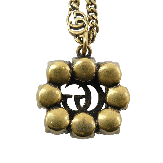 GUCCI グッチ 645675 J1D50 8062 Crystal Double G Necklace クリスタル ダブルG GGマーモント ラインストーン ネックレス ゴールド系 ホワイト系【中古】