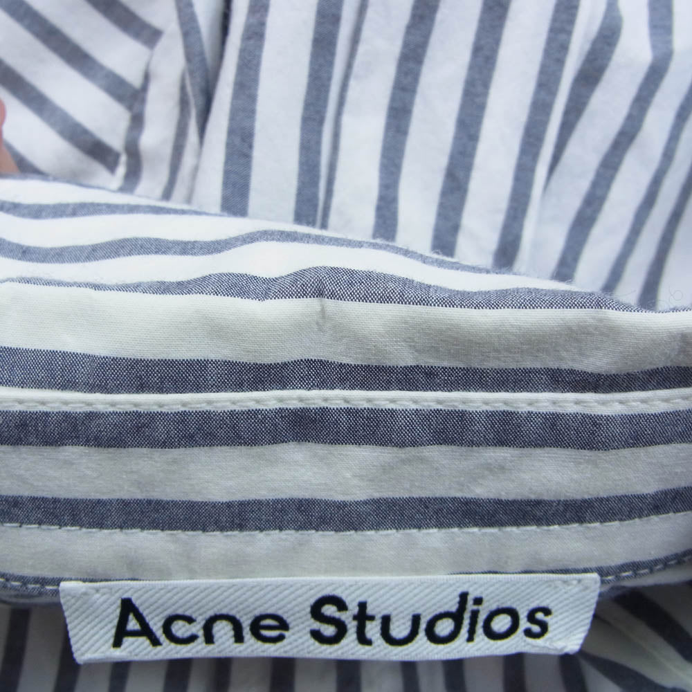 ACNE STUDIOS アクネストゥディオズ FN-MN-SHIR000374 ストライプ ロゴプリント 長袖 ボタンダウンシャツ BDシャツ ホワイト系 44【中古】