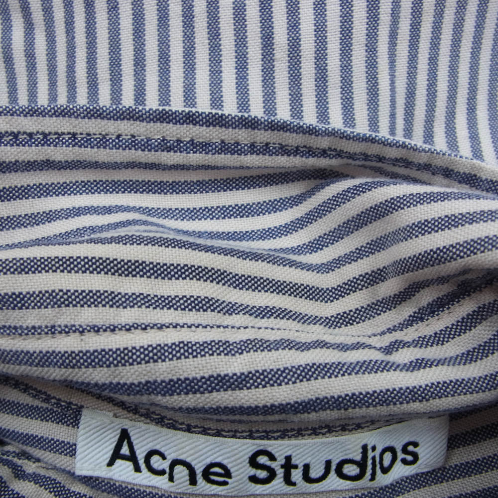 ACNE STUDIOS アクネストゥディオズ FN-MN-SHIR000592 ストライプ ロゴ刺繍 長袖 ボタンダウンシャツ BDシャツ ネイビー系 44【中古】