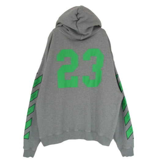 OFF-WHITE オフホワイト 24SS OMBB085S24FLE014 23 Varsity Skate Hoodie ナンバリングロゴ アームプリント オーバーサイズ ヘビー スウェット プルオーバーパーカー フーディー グレー系 XL【中古】
