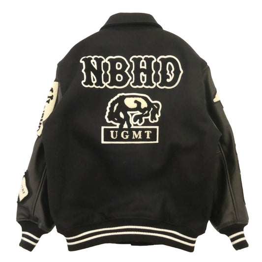 NEIGHBORHOOD ネイバーフッド 252SZNH-JKM01S Stadium Jacket ロゴ ワッペン 袖レザー切替 スタジアム ジャケット スタジャン ブラック系 S【美品】【中古】