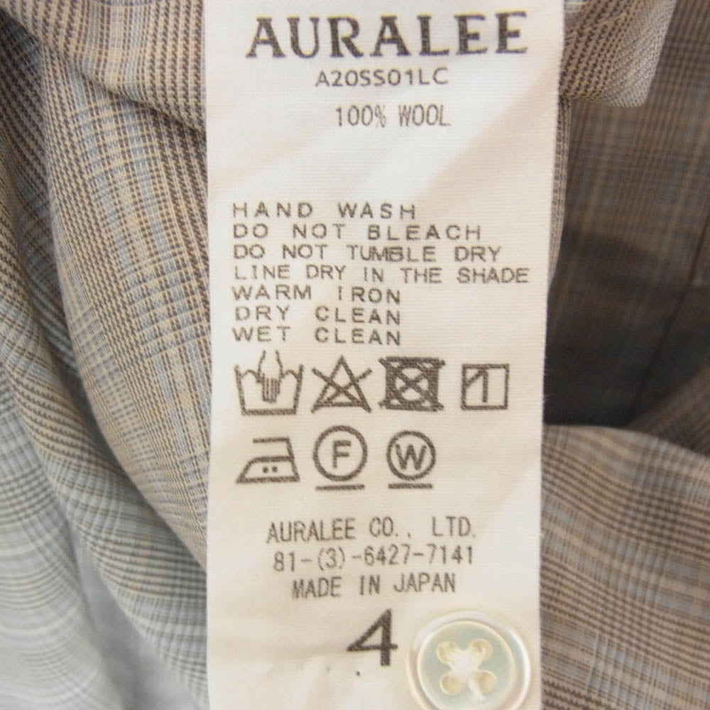 AURALEE オーラリー 20SS A20SS01LC SUPER LIGHT WOOL CHECK SHIRTS スーパー ライト ウール チェック 長袖 シャツ グレー系 4【中古】