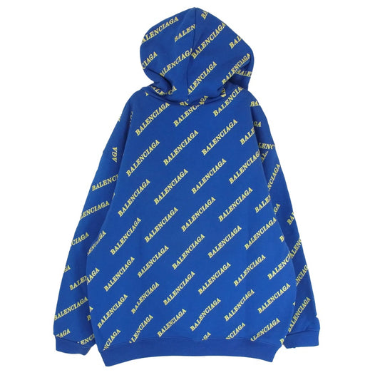 BALENCIAGA バレンシアガ 20SS 600583 TIV71 LOGO HOODIE 総柄 ロゴプリント プルオーバー パーカー フーディー ブルー系 L【中古】