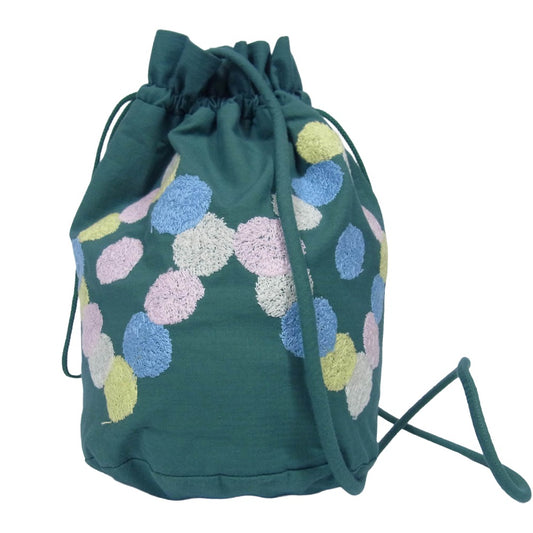 mina perhonen ミナペルホネン ads7260p lueur 巾着 ポシェット ショルダー ポーチ バッグ グリーン系【中古】