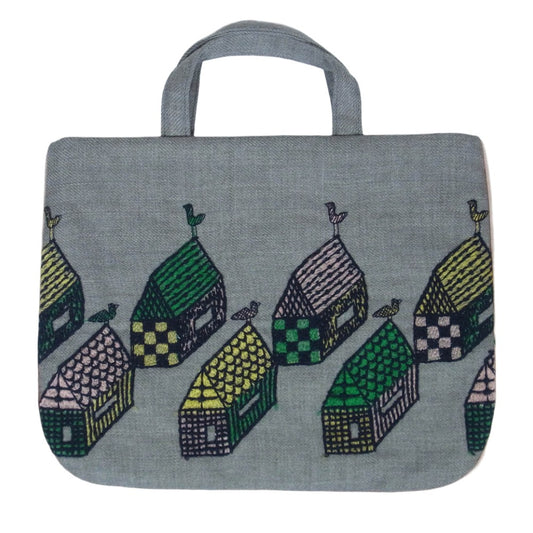 mina perhonen ミナペルホネン aba7160ps village ヴィレッジ トート ハンド バッグ グレー系【中古】