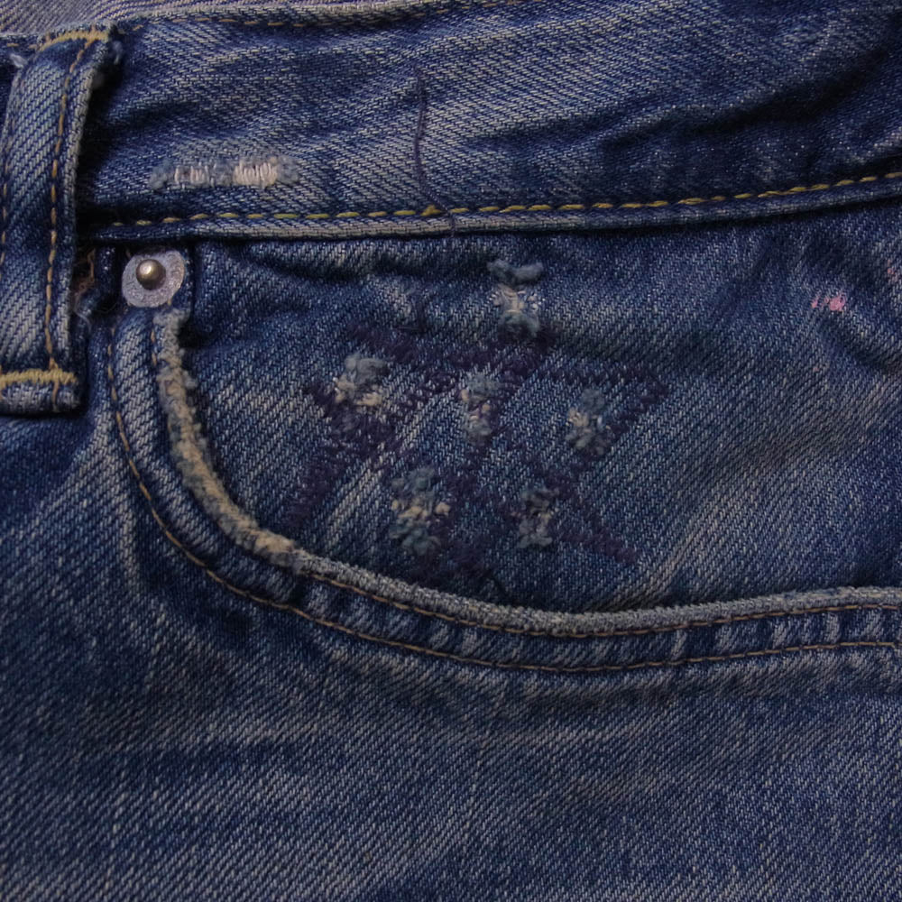 HYSTERIC GLAMOUR ヒステリックグラマー スタッズ ペイント ダメージ加工 デニム パンツ ショーツ ライトブルー系 34【中古】
