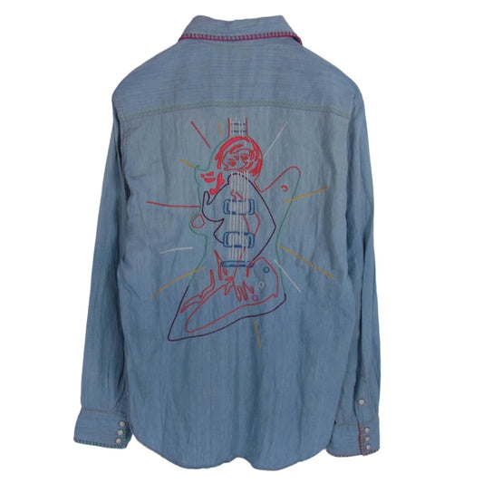 HYSTERIC GLAMOUR ヒステリックグラマー 0261AH04 ステッチ 刺繍 シャンブレー ウエスタン 長袖 シャツ ライトブルー系 M【中古】